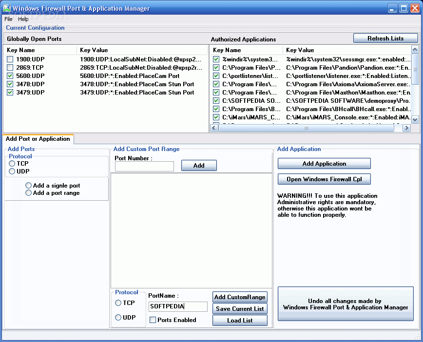Windows XP Firewall Port & Application Manager