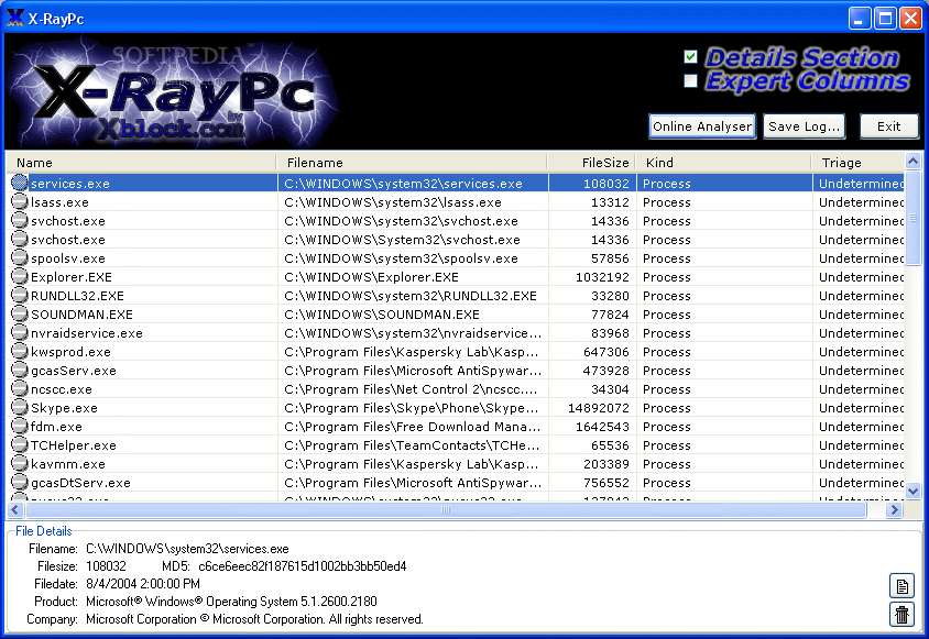 X-RayPC Spyware Process Analyzer