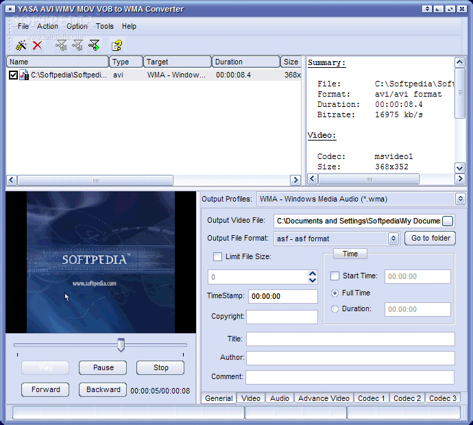 YASA AVI WMV MOV VOB to WMA Converter