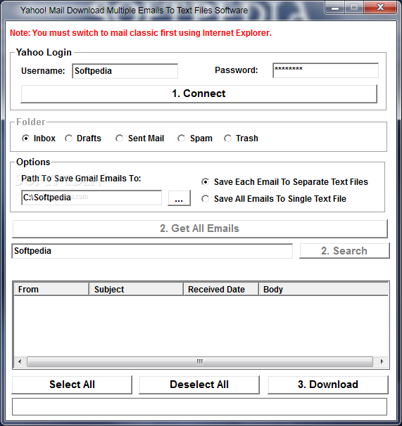 Yahoo! Mail Download Multiple Emails To Text Files Software