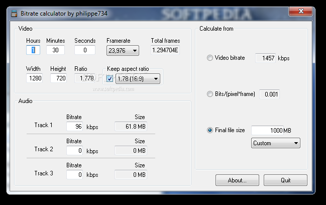 Bitrate calculator