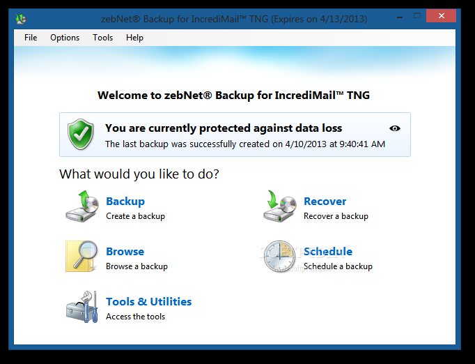 zebNet Backup for IncrediMail TNG